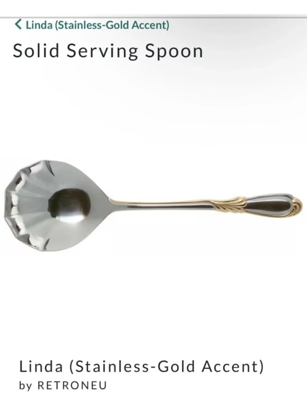 Retroneu Scalloped Linda Stainless Steel Gold Accent Serving Spoon flatware